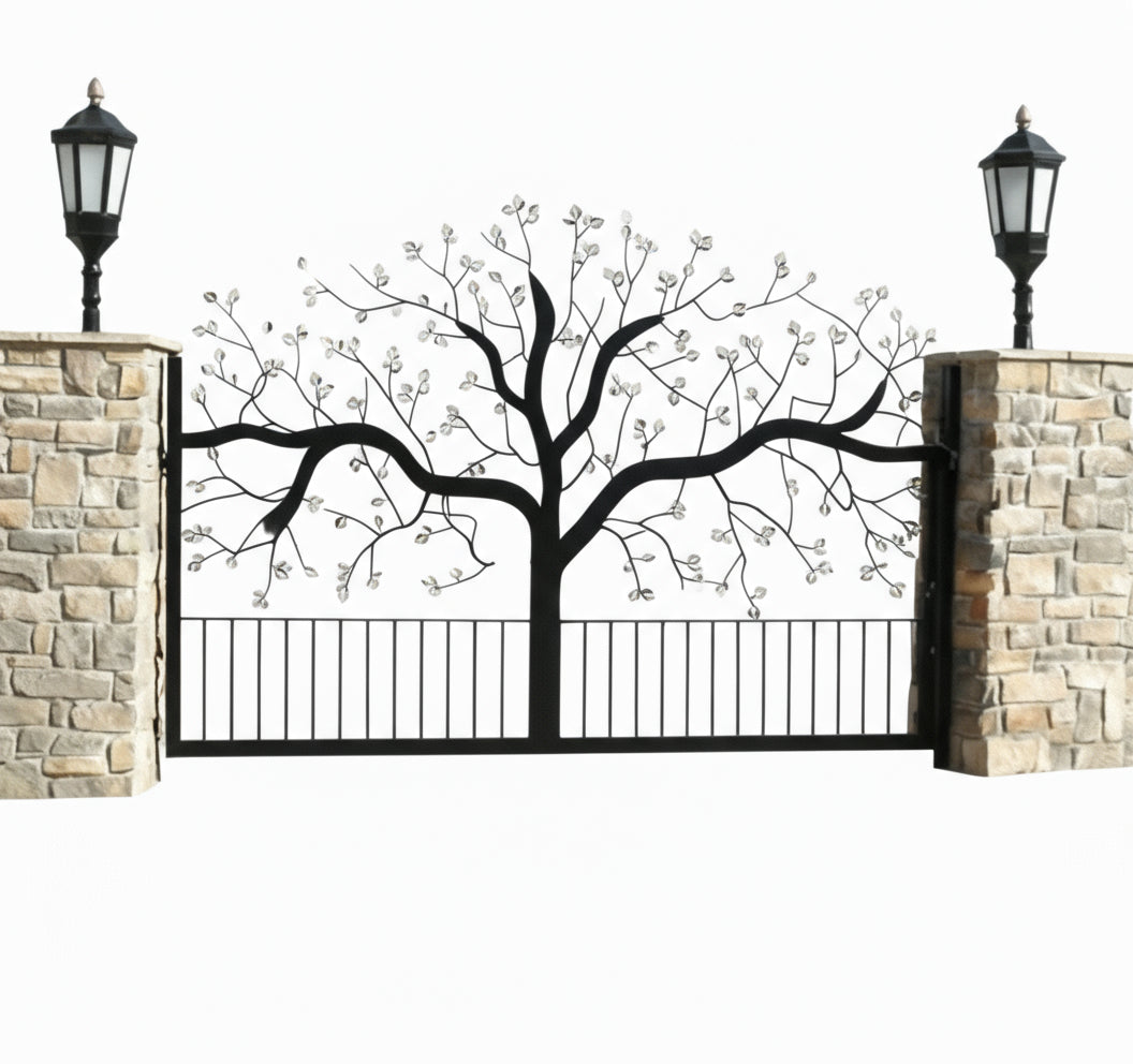 3D Canopy Grace – Tree Silhouette Wrought Iron Driveway Gate Model # DWG085