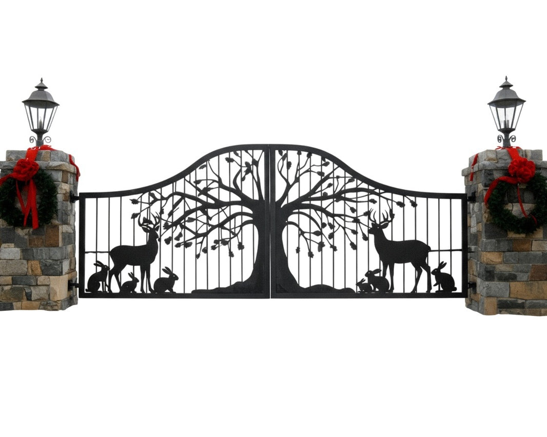Wildwood Sanctuary – Wildlife Silhouette Wrought Iron Driveway Gate Model # DWG087