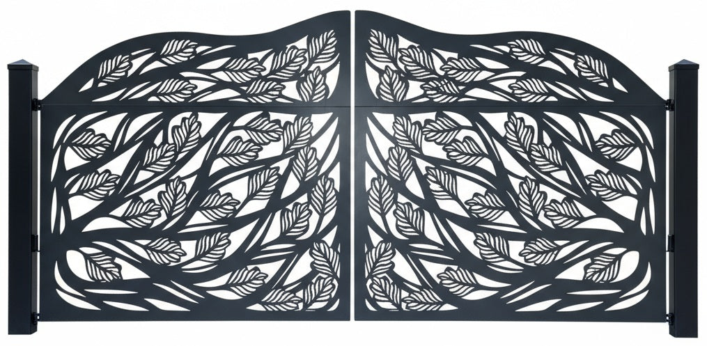 Plasma Cut Leaf Design Driveway Gate | Heavy Duty Steel Entrance Gate | Made in Canada – Model # DWG088