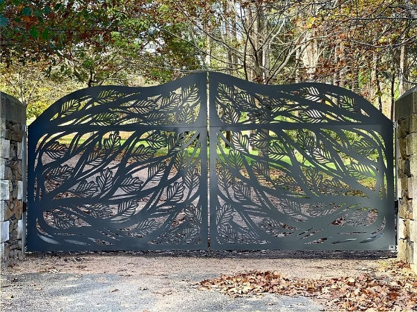 Plasma Cut Leaf Design Driveway Gate | Heavy Duty Steel Entrance Gate | Made in Canada – Model # DWG088