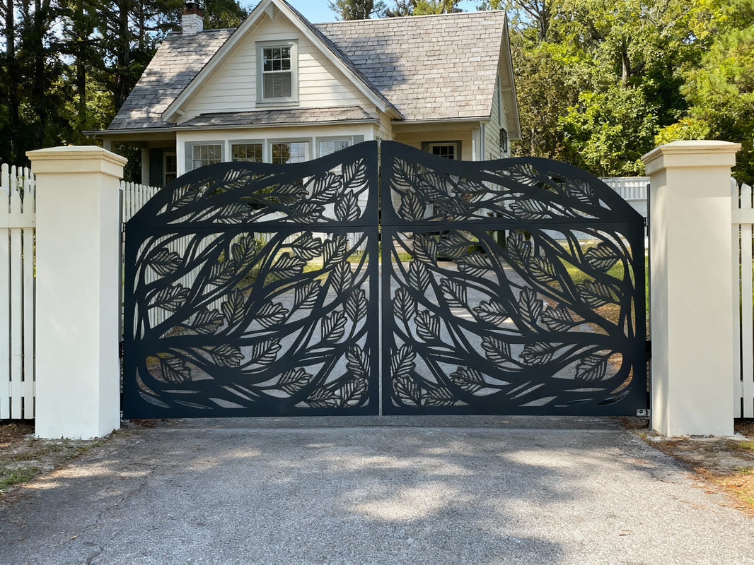 Plasma Cut Leaf Design Driveway Gate | Heavy Duty Steel Entrance Gate | Made in Canada – Model # DWG088