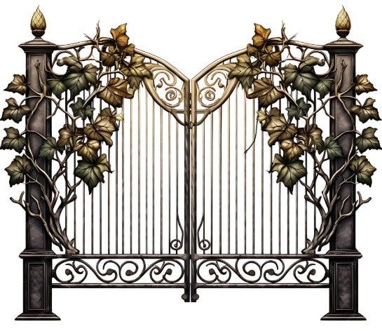 Ornate Wrought Iron Driveway Gate | Handcrafted Decorative Steel Entrance Gate with Ivy Scrollwork – Model # DWG093