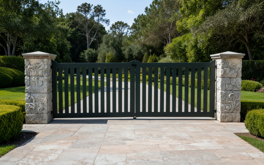 Stone bar Modern – Vertical Bar Steel Gate  Model # DWG102