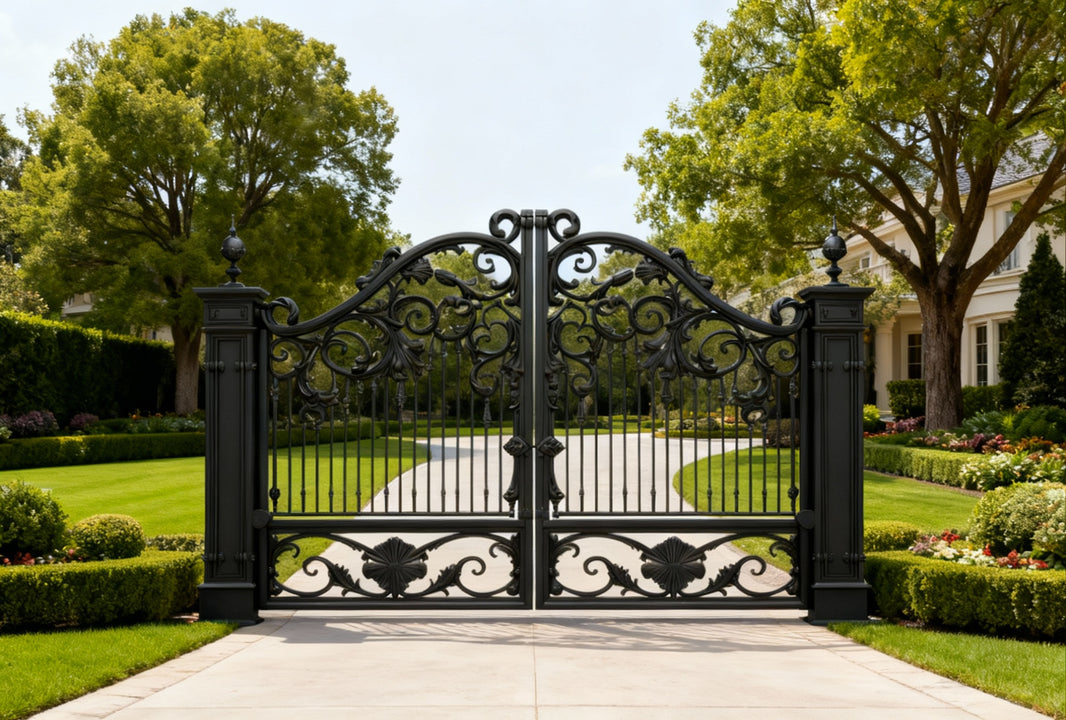 Imperial Bloom – Wrought Iron Estate Driveway Gate Model # DWG105