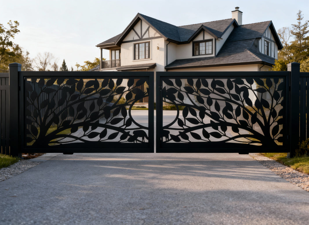 Harmony Grove – Plasma-Cut Steel Driveway Gate Model # DWG114