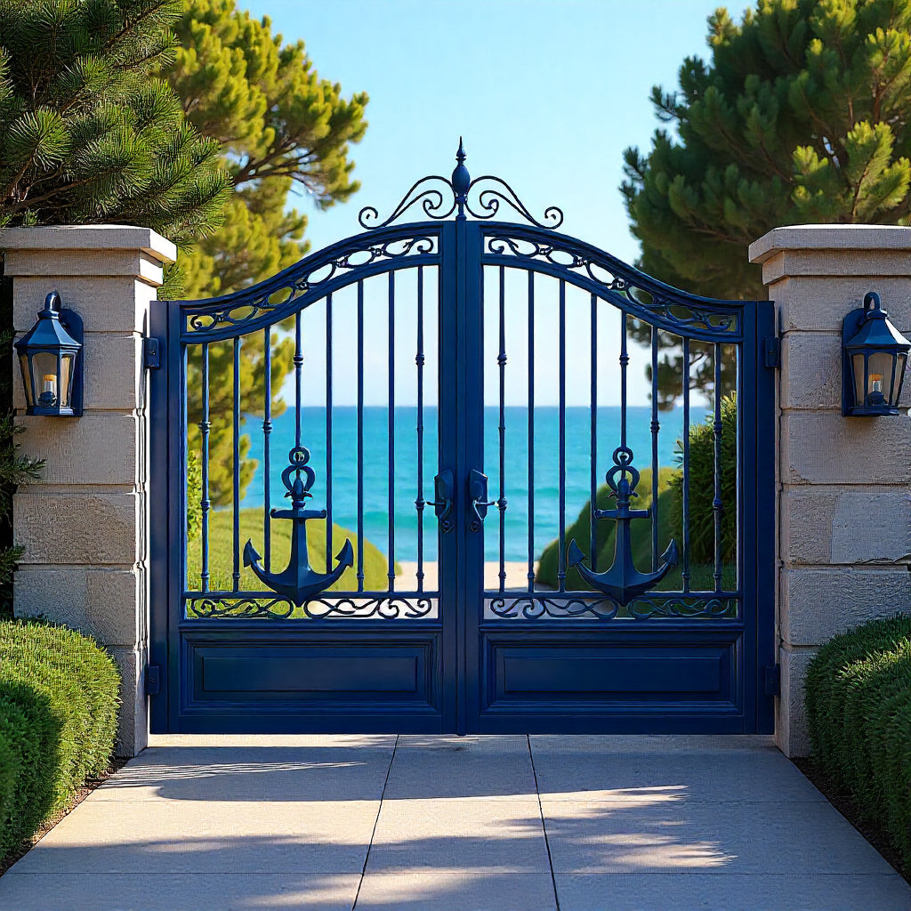 Anchor hold Estate Gate – Nautical Wrought Iron Driveway Gate Model # DWG125