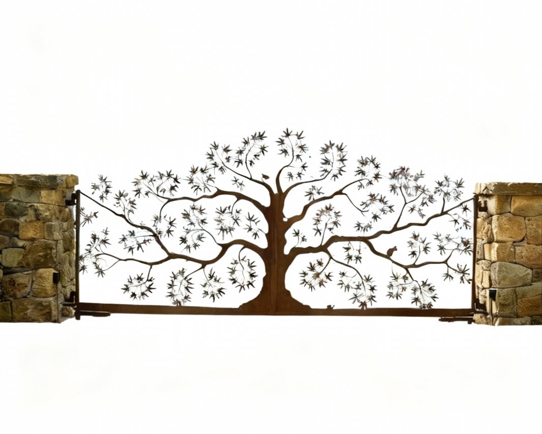 Verdant Legacy – Tree Silhouette Plasma-Cut Steel Driveway Gate  Model # DWG129