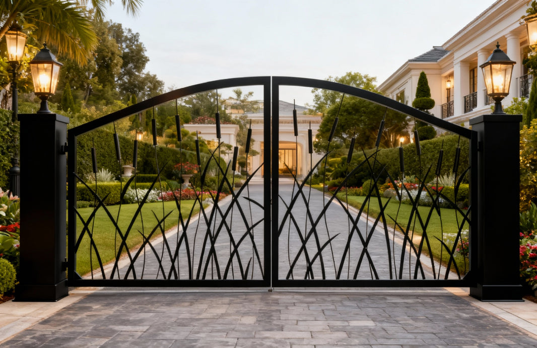 Reed Cattail Elegy – Wrought Iron Gate with Cattail Motif Model # DWG132