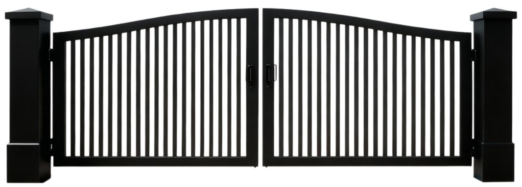 Stratus Line Estate Gate – Black Metal Gate with Arched Top & Vertical Bars Model # DWG139