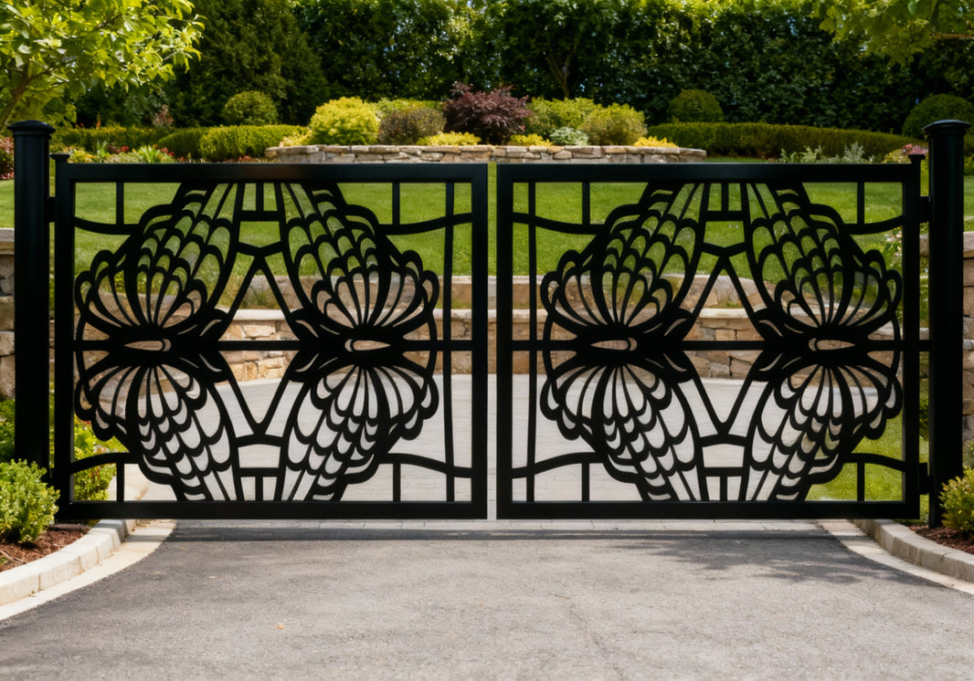 Feather Radiant Stylized Feather Gate with Central Diamond Motif Model # DWG141