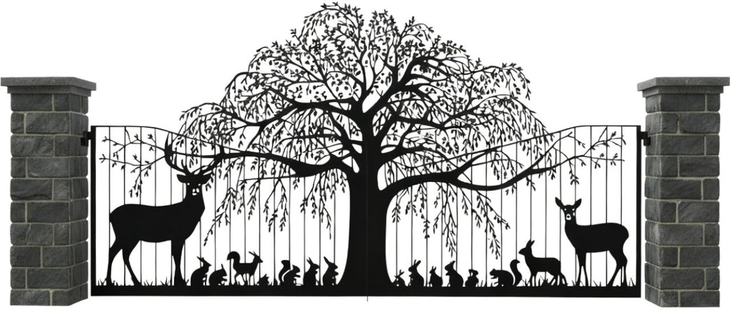 Laser Cut Forest heart Legacy – Wildlife Silhouette Wrought Iron Driveway Gate Model # DWG150