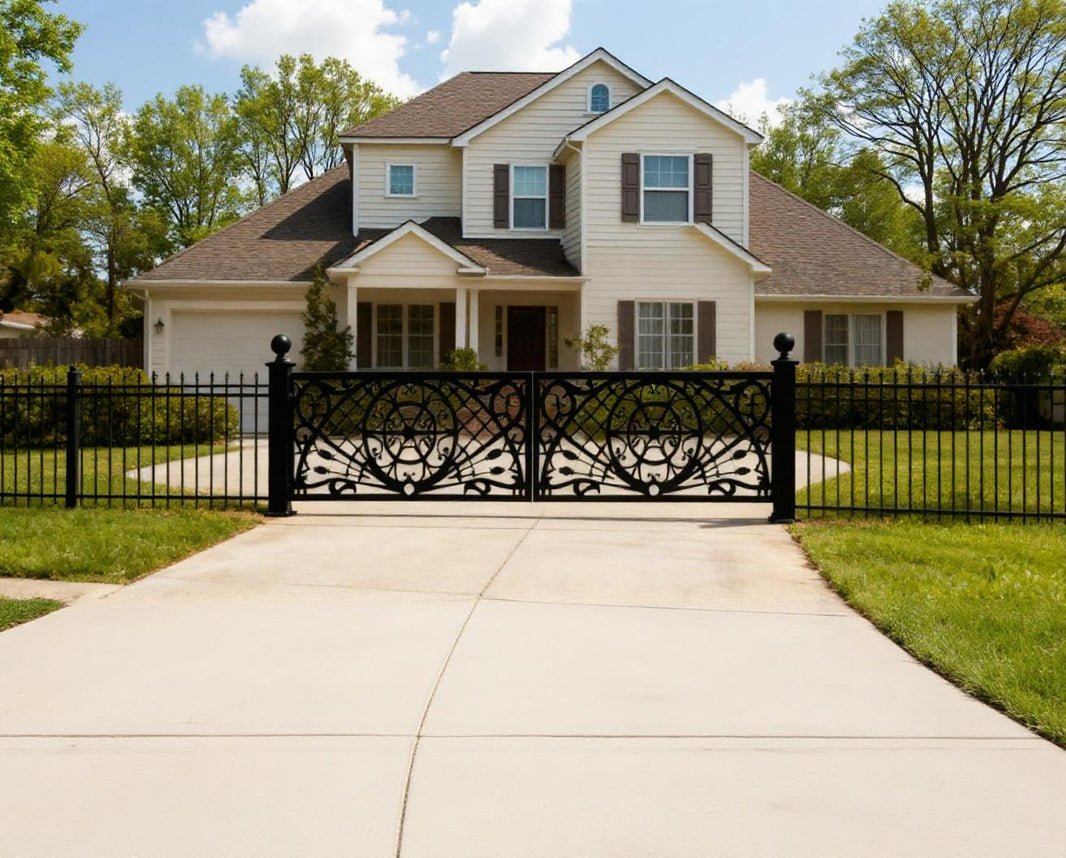 Rose lattice Crest – Plasma Cut Decorative Gate with Scrollwork & Floral Emblems– Model # DWG156