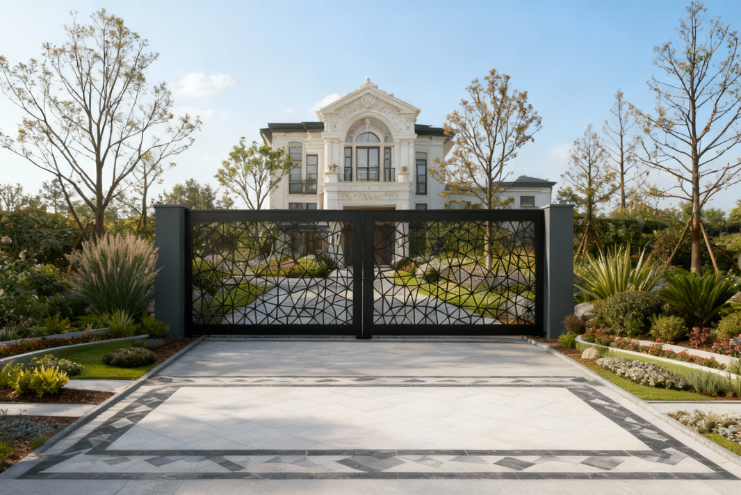 Fracture Grid – Abstract Triangular Pattern Steel Driveway Gate Model # DWG157