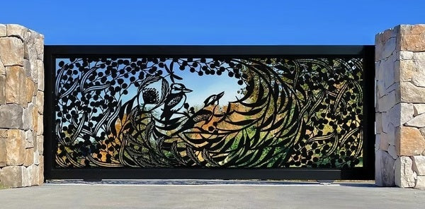 Twilight Whispers – Plasma-Cut Steel Driveway Gate Model # DWG158