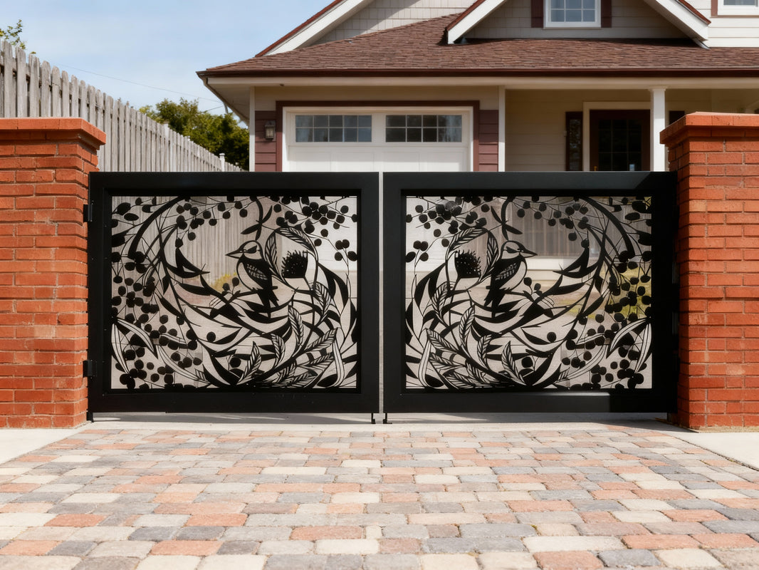 Twilight Whispers – Plasma-Cut Steel Driveway Gate Model # DWG158