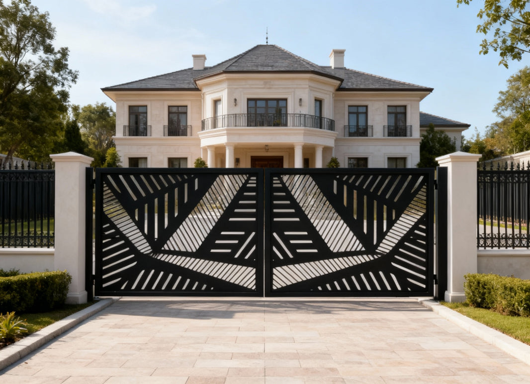 Fracture Lines – Plasma-Cut Geometric Steel Driveway Gate Model # DWG159