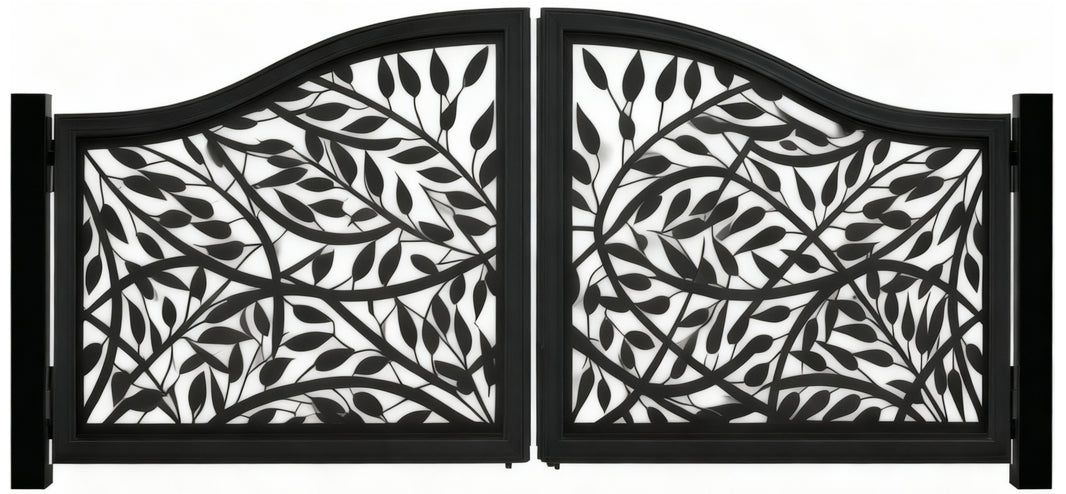 Fleur-veil Arbour – Ornate Wrought Iron Gate with Leaf Scrolls & Fleur-de-Lis Crest Model # DWG162