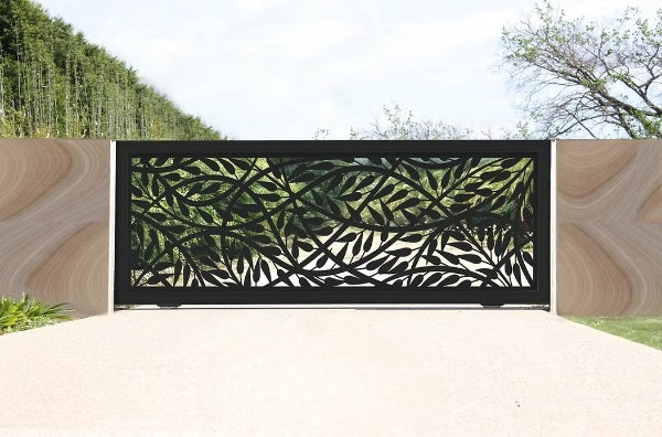 Verdant Veil – Plasma-Cut Steel Driveway Gate Model # DWG162