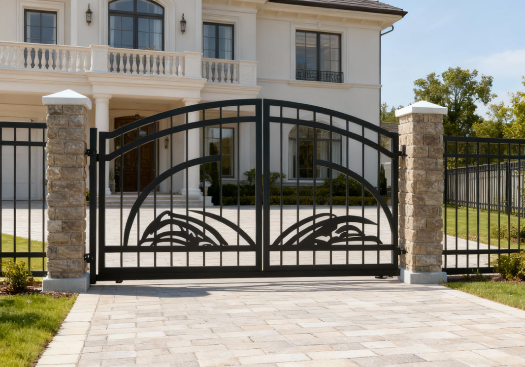 Wave crest Axis – Decorative Metal Gate with Stylized Mountain/Wave Motif Model # DWG164