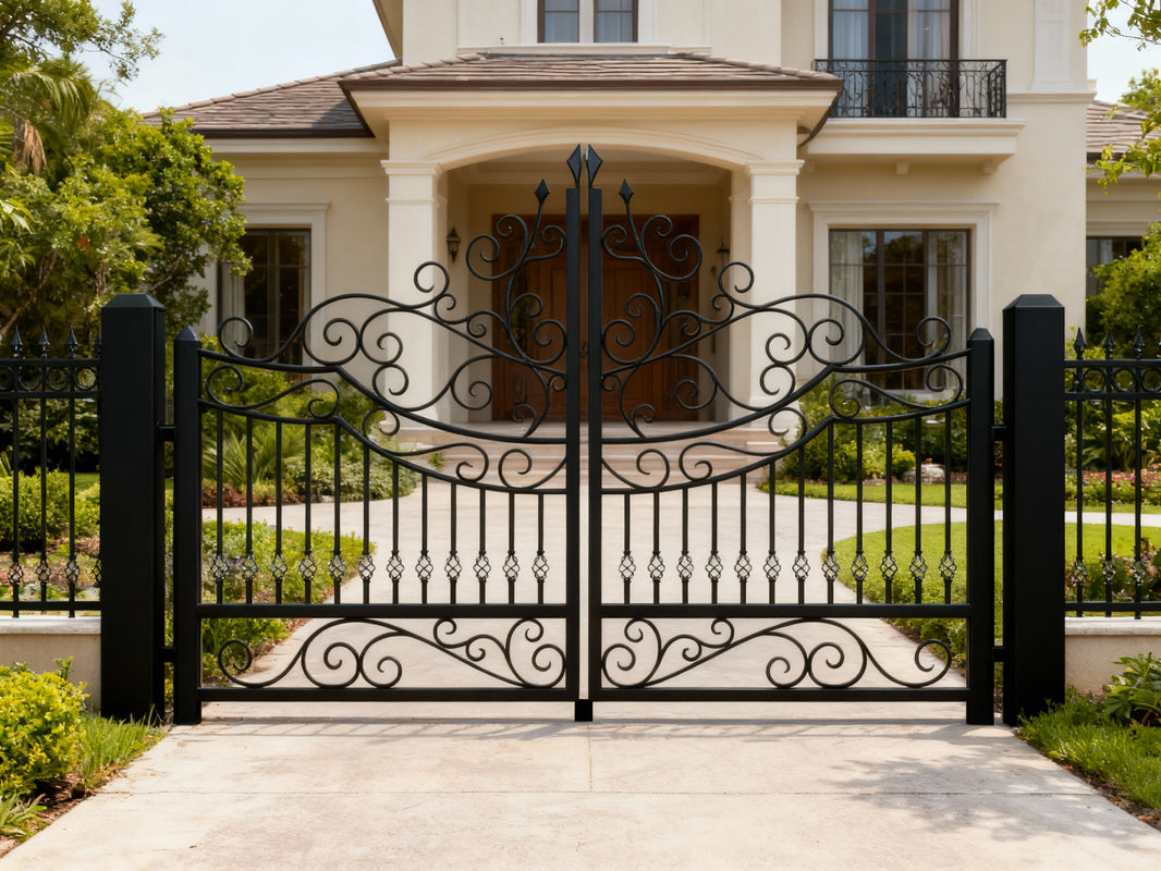 Ironspire Elegance – Ornamental Wrought Iron Driveway Gate Model # DWG166