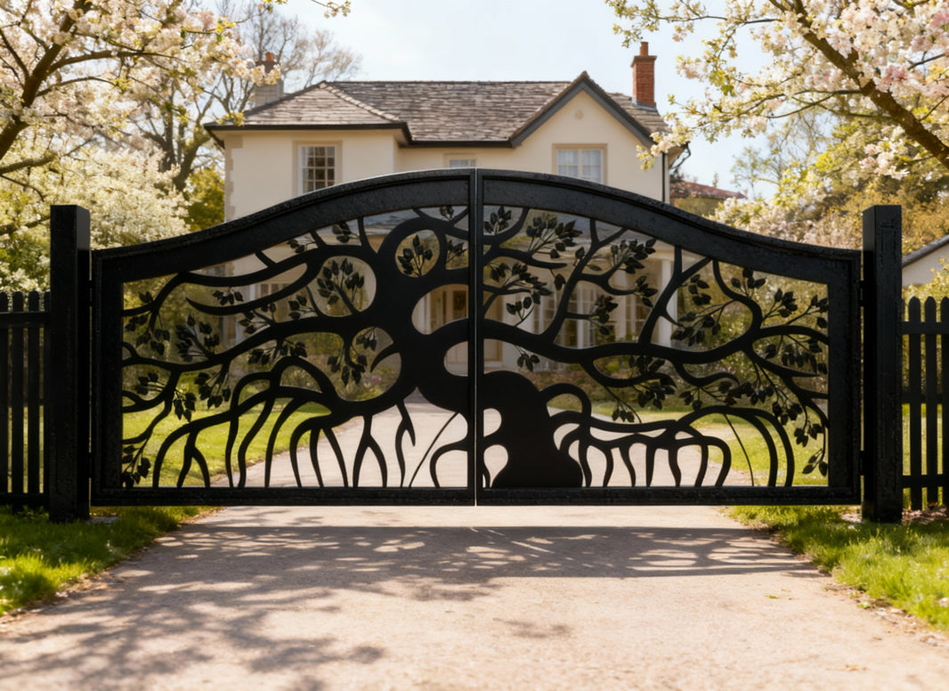 Arborcrest Legacy Gate – Wrought Iron Tree-of-Life Gate with Rooted Symmetry Model # DWG174