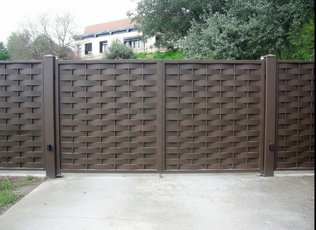 Woven Steel Estate Gate | Textured Metal Design with Bronze Finish Model # DWG175