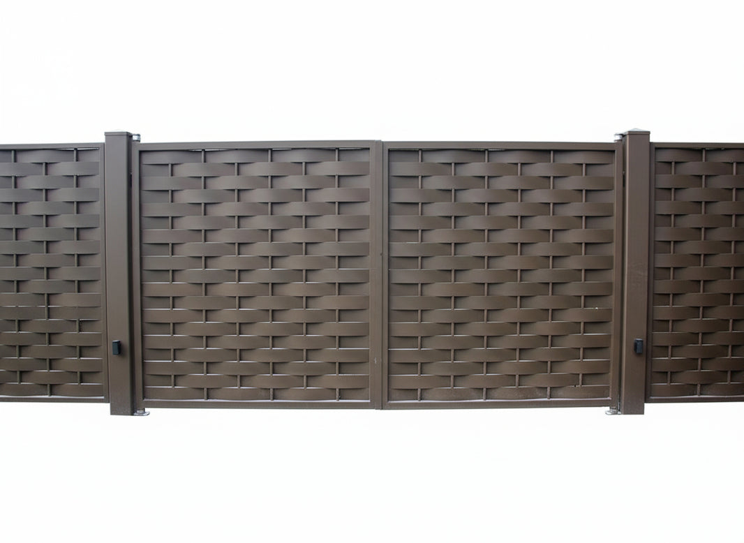 Woven Steel Estate Gate | Textured Metal Design with Bronze Finish Model # DWG175