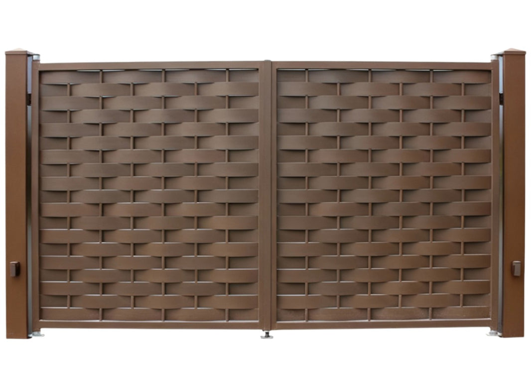 Woven Steel Estate Gate | Textured Metal Design with Bronze Finish Model # DWG175