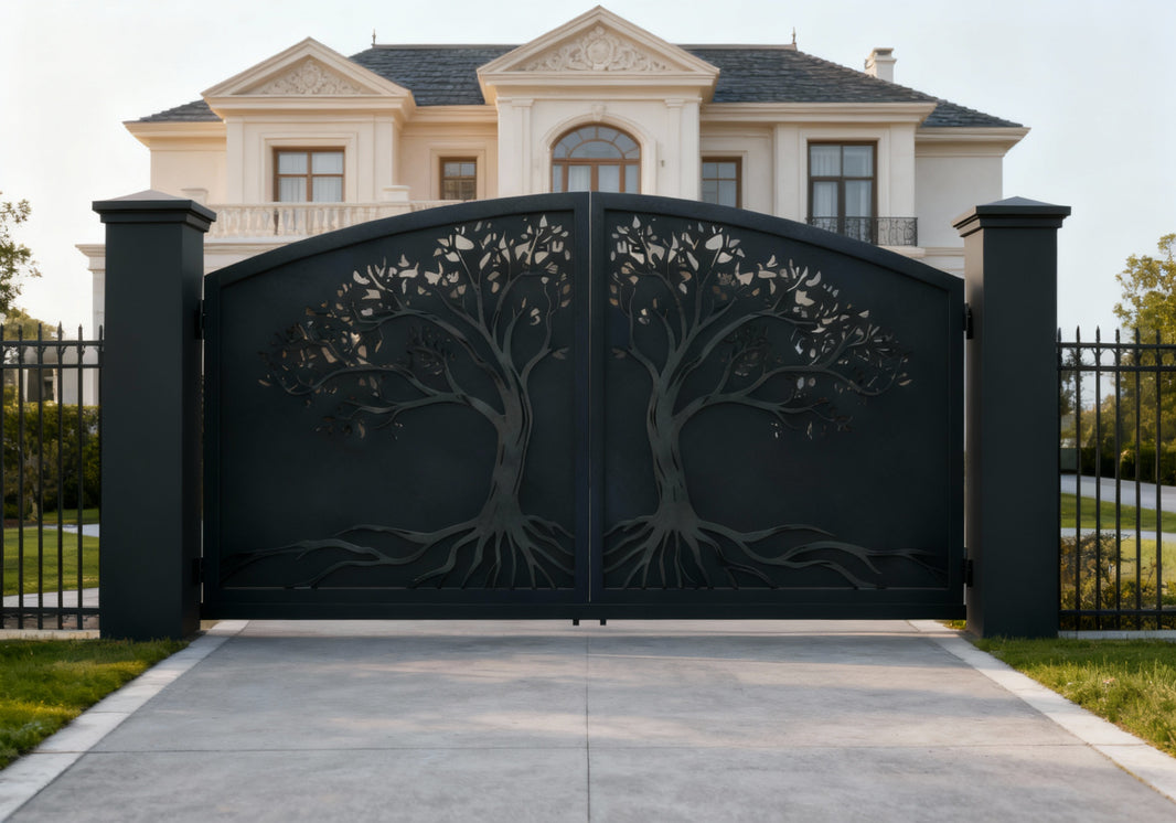Arbor Mirror — Wrought Iron Gate with Twin Tree Motif Model # DWG183