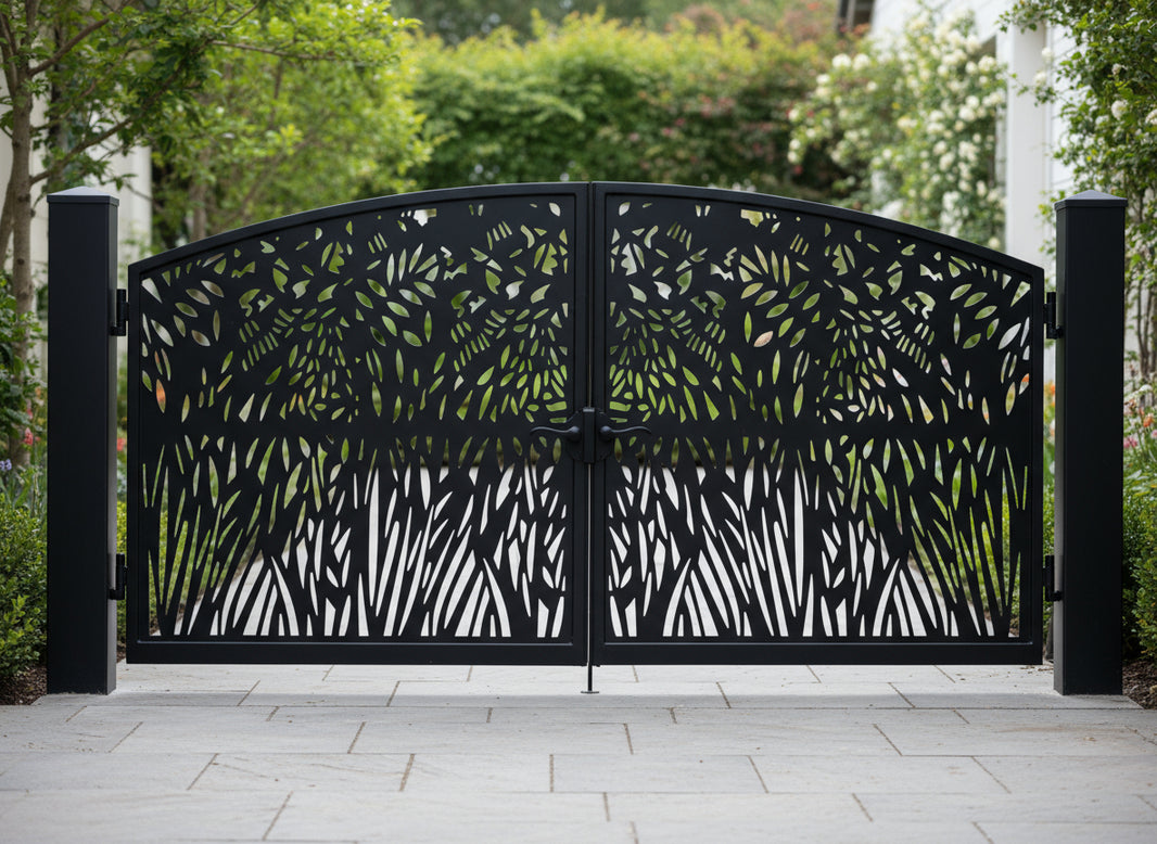 Harvestveil Canopy – Decorative Metal Gate with Wheat & Leaf Motif Model # DWG184