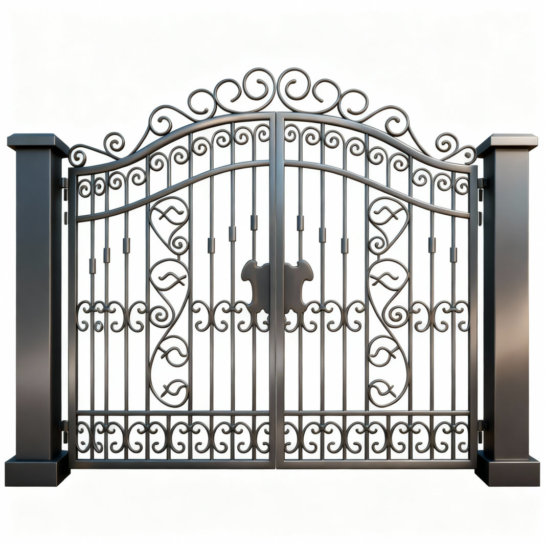 Arche line Scroll – Arched Top Scrollwork Wrought Iron Driveway Gate Model # DWG189