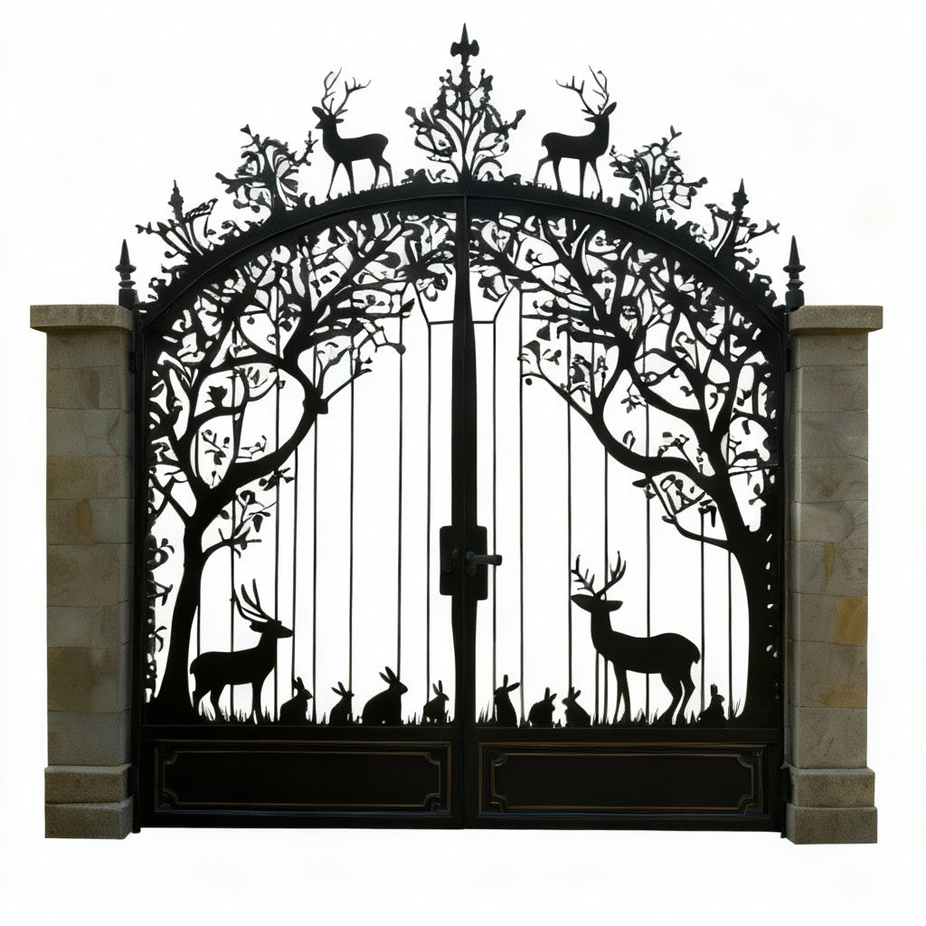 Crown wood Preserve Ornamental Wildlife Wrought Iron Driveway Gate Model # DWG190