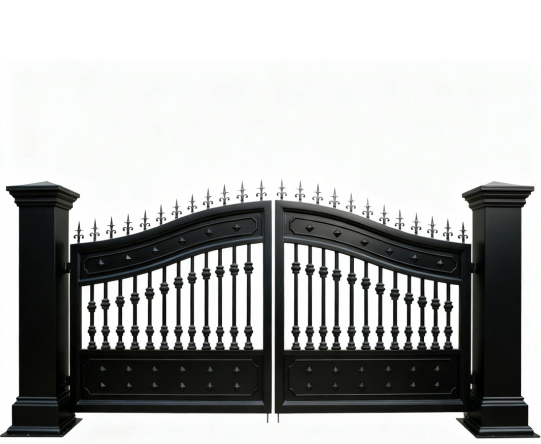 Fleurspire Dominion – Wrought Iron Gate with Diamond Accents & Baluster Detailing Model # DWG195