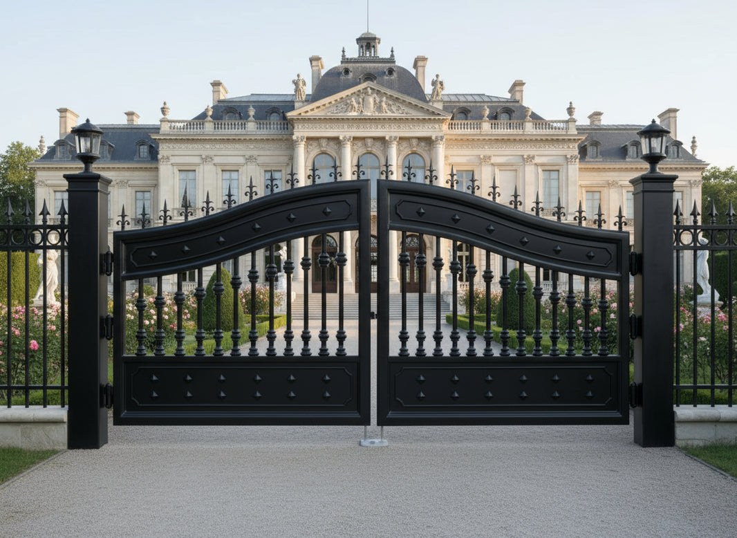 Fleurspire Dominion – Wrought Iron Gate with Diamond Accents & Baluster Detailing Model # DWG195