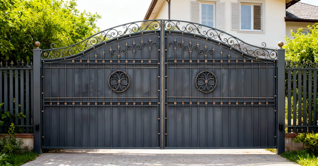 Rectangular Block Design Metal Entry Gate | Custom Duty Wrought Iron Driveway Gate | Made in Canada – Model # DWG200