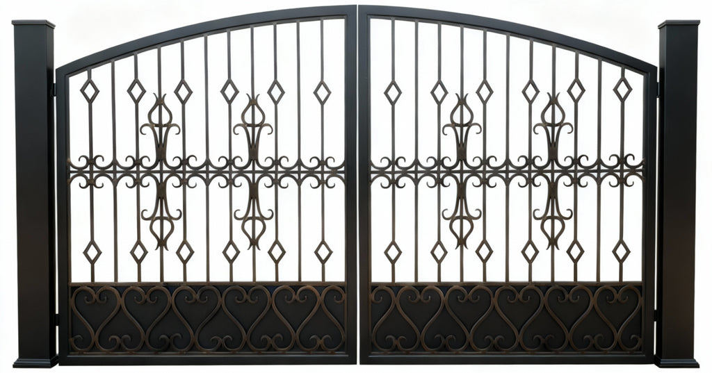 Diamondscroll Manor – Wrought Iron Gate with Geometric Scroll Panels