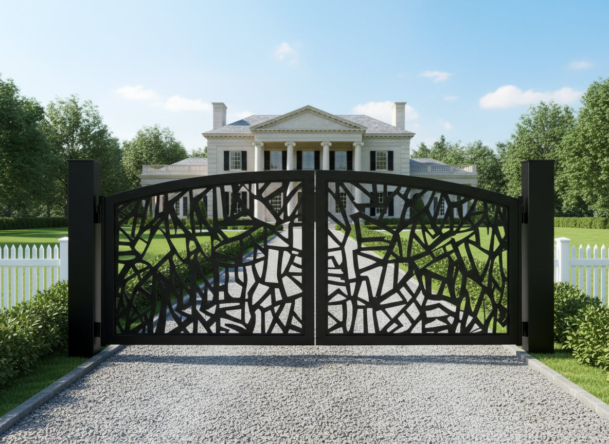 Keyshard Legacy – Abstract Wrought Iron Gate with Greek Arch & Medalli