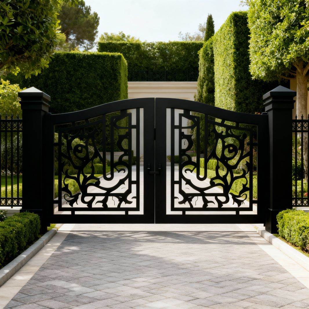 Vineveil Mythos – Wrought Iron Gate with Abstract Scrollwork Model # DWG062