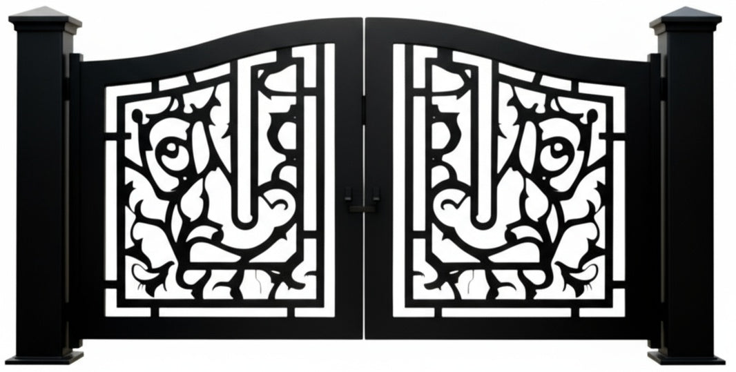 Vineveil Mythos – Wrought Iron Gate with Abstract Scrollwork Model # DWG062