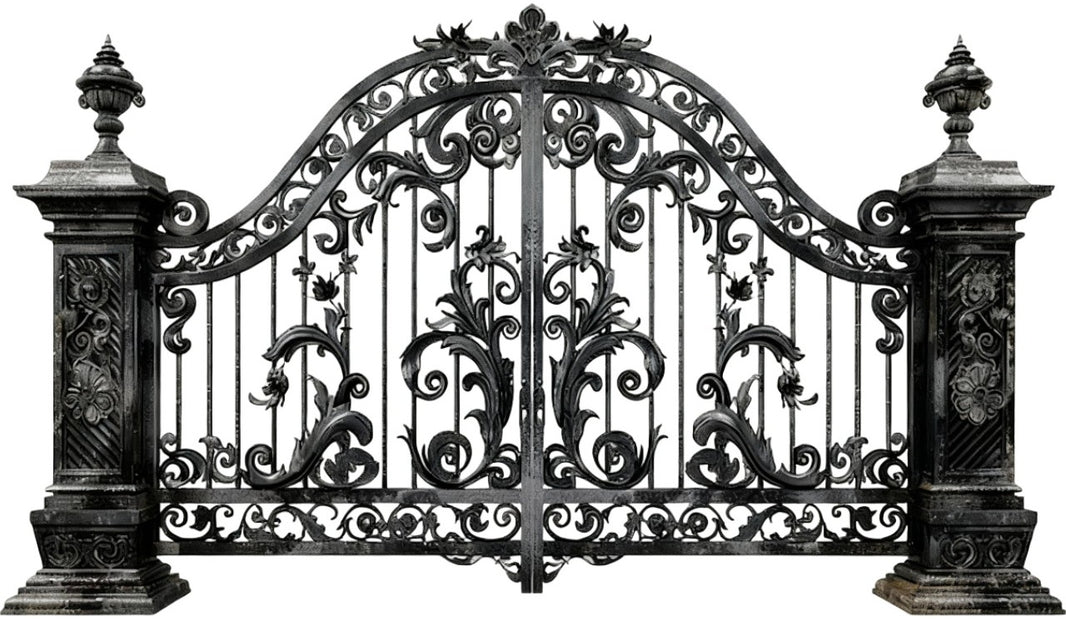 Vine crest Imperial – Ornate Wrought Iron Gate with Floral Scrollwork Model # DWG703