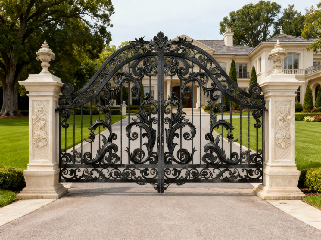 Vine crest Imperial – Ornate Wrought Iron Gate with Floral Scrollwork Model # DWG703