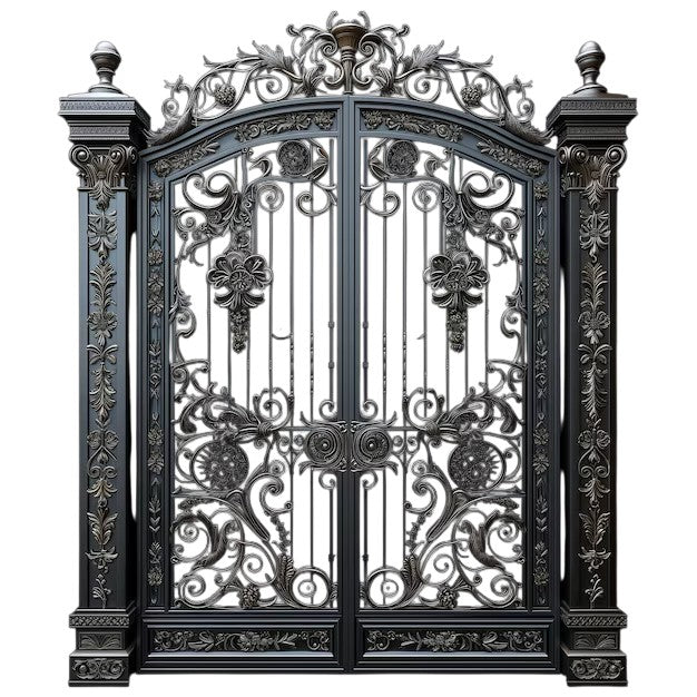 Ornate Wrought Iron Driveway Gate – Jungle Tree Scrollwork Design | Dual Swing Heavy-Duty Steel Gate Model DWG706