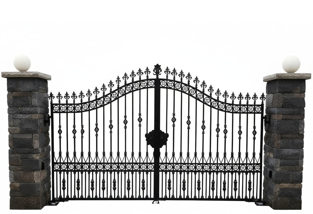 Orbcrest Harmony – Wrought Iron Gate with Floral Scrollwork  Model # DWG851