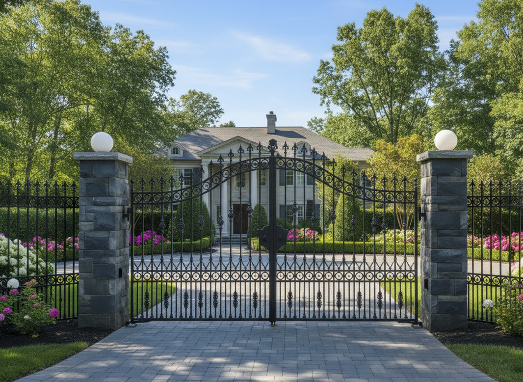 Orbcrest Harmony – Wrought Iron Gate with Floral Scrollwork  Model # DWG851