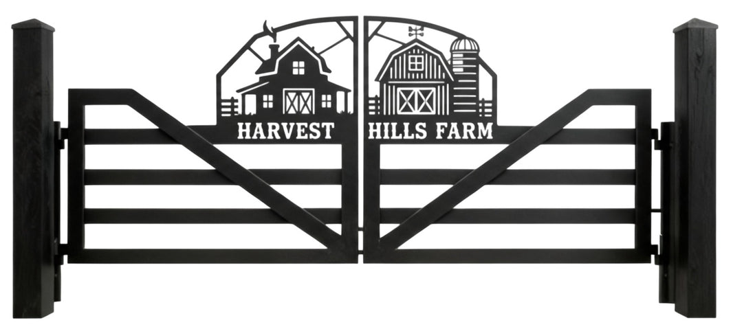 Harvest Hills Farm Gate – Custom Plasma-Cut Steel Driveway Gate Waggoner Steel Ranch Gate | Model # DWG855