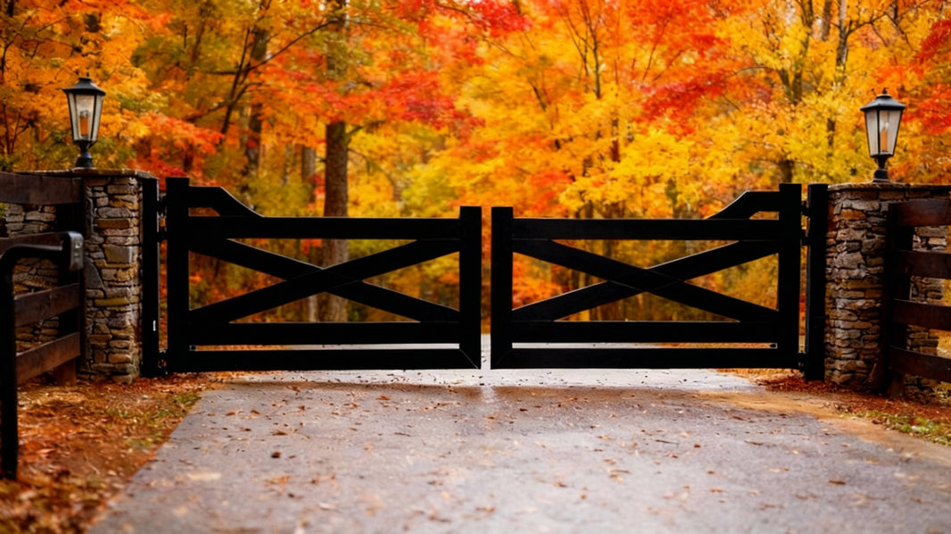 Lantern Cross Manor – Crisscross Steel Driveway Gate  Model # DWG856