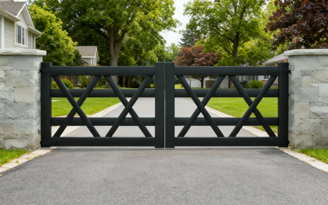Crossbar Sentinel – Crisscross “X” Pattern Steel Driveway Gate Model # DWG860