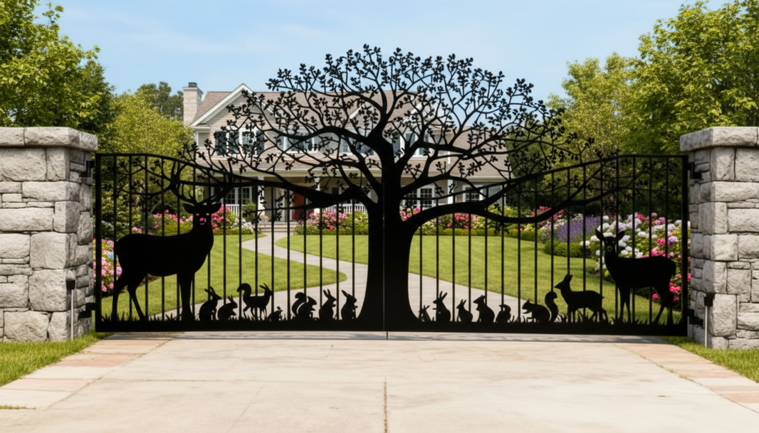 Tree of Life Whispering Grove Woodland Silhouette plasma Driveway Gate Model # DWG862