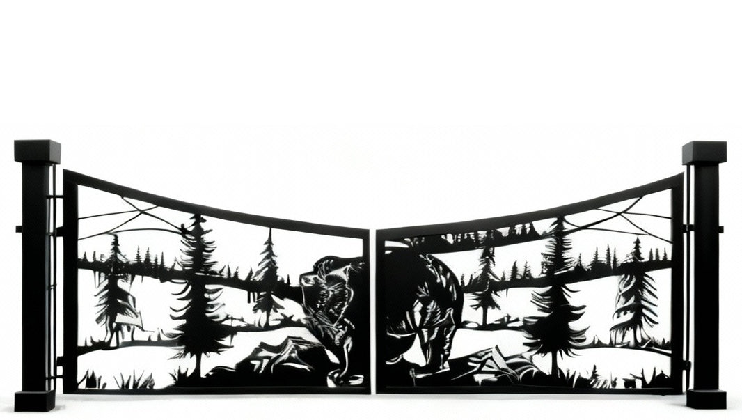 Timber wild Crest – Moose & Bear Forest Silhouette Driveway Gate Model # DWG863