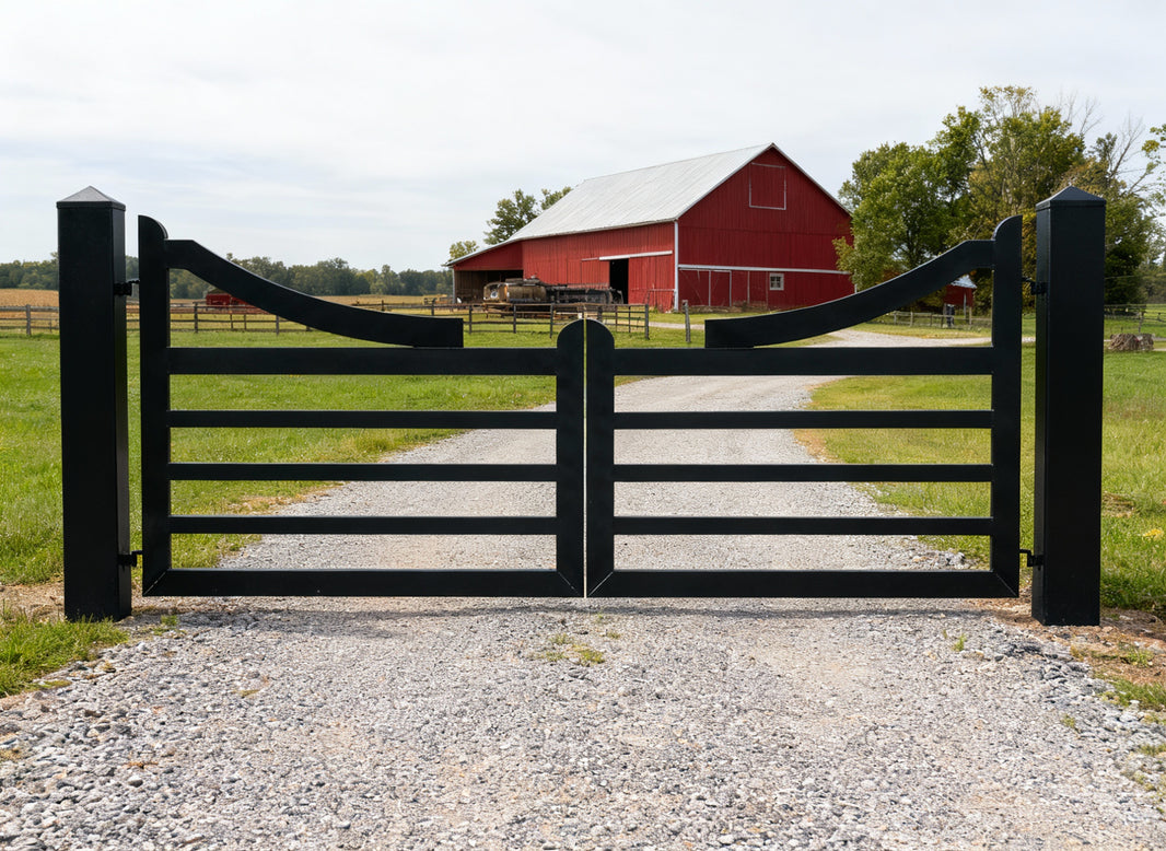 Waveform Classic – Curved Top Horizontal Bar Steel Driveway Gate Model # DWG875